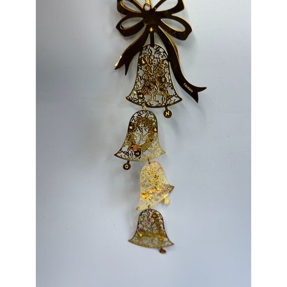 Reed & Barton Noel Bells Ornament Gold Tone Filigree Dangling Letters 8 Inch Box - Picture 7 of 8